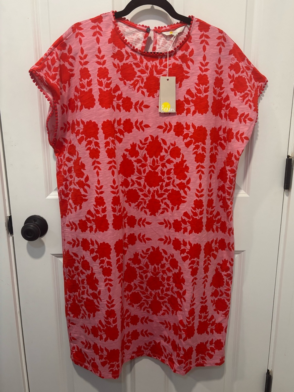Boden Pink Twith Red Floral Print and Pom Trim - Picture 2 of 6